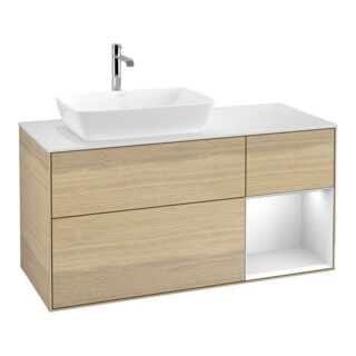 V&B Meuble sous lavabo Finion 120 cm, blanc mat, laqué mat, éclairage mural