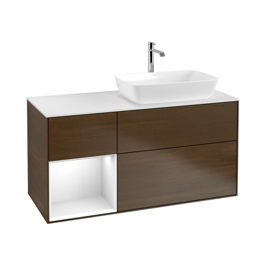 V&B Meuble sous lavabo Finion 120 cm, blanc mat, laqué, noyer veneer
