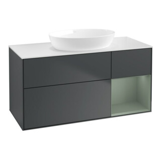 V&B Meuble sous lavabo Finion 120 cm, blanc mat, laqué, poignée olivier mat laqué