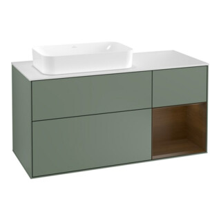 V&B Meuble sous lavabo Finion 120 cm, blanc mat, placage noyer, huile mat avec laque