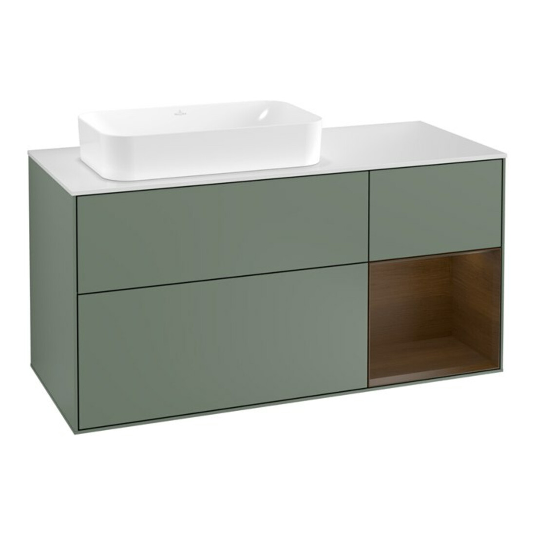 V&B Meuble sous lavabo Finion 120 cm, blanc mat, placage noyer, huile mat avec laque