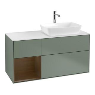 V&B Meuble sous lavabo Finion 120 cm, blanc mat, placage noyer, huile mat laqué