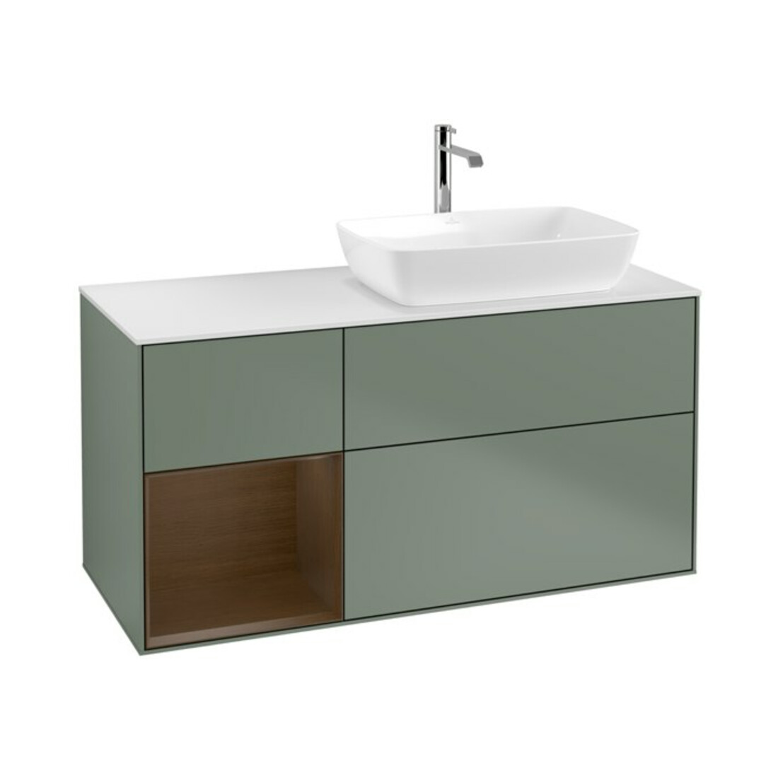 V&B Meuble sous lavabo Finion 120 cm, blanc mat, placage noyer, huile mat laqué