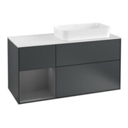 V&B Meuble sous-lavabo Finion 120 cm, blanc mat, poignée alu mat, miroir bleu mat Lac