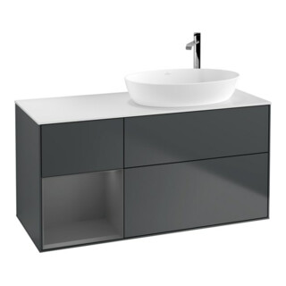 V&B Meuble sous-lavabo Finion 120 cm, Blanc mat, Poignée aluminium mat, avec éclairage mural