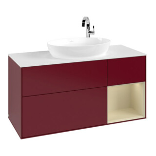 V&B Meuble sous lavabo Finion 120 cm, blanc mat, poignée argent, laqué, pieds mat