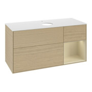 V&B Meuble sous lavabo Finion 120 cm, blanc mat, poignée argent mat, finition laquée, ouverture ventouse