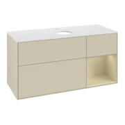 V&B Meuble sous-lavabo Finion 120 cm, blanc mat, poignée argent mat, laqué gris clair mat-3