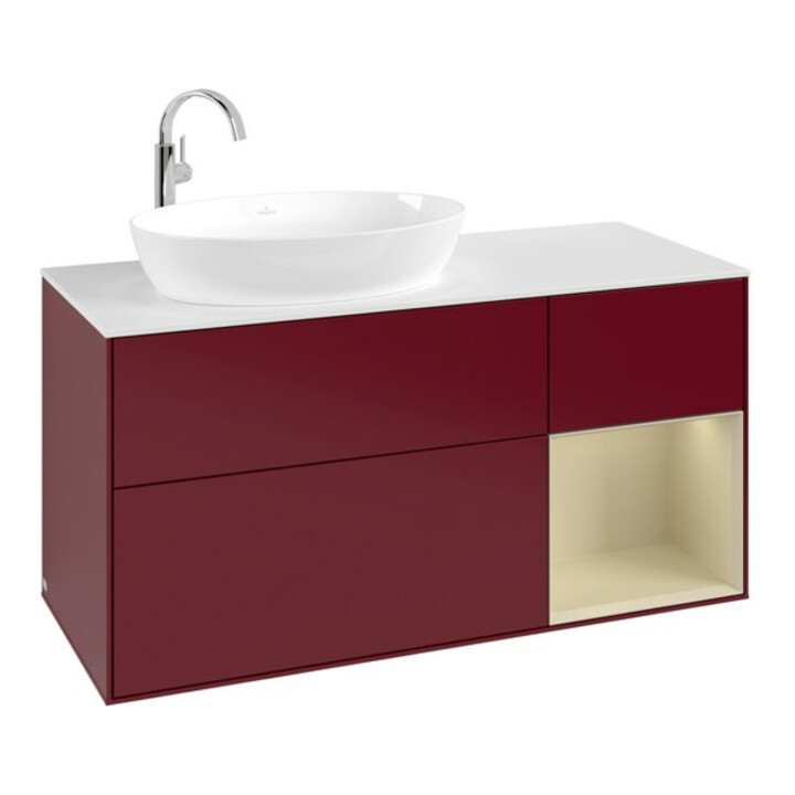 V&B Meuble sous lavabo Finion 120 cm, blanc mat, poignée argent mat, laqué, Peo m