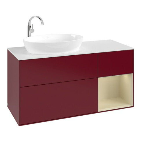V&B Meuble sous lavabo Finion 120 cm, blanc mat, poignée argent mat, laqué, Peo m