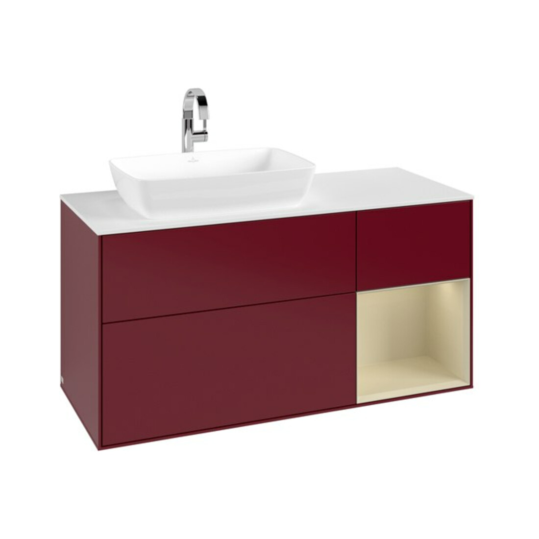 V&B Meuble sous lavabo Finion 120 cm, blanc mat, poignée argent mat, laqué, Peo m