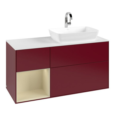 V&B Meuble sous lavabo Finion 120 cm, blanc mat, poignée argent mat, laqué, pieds mat