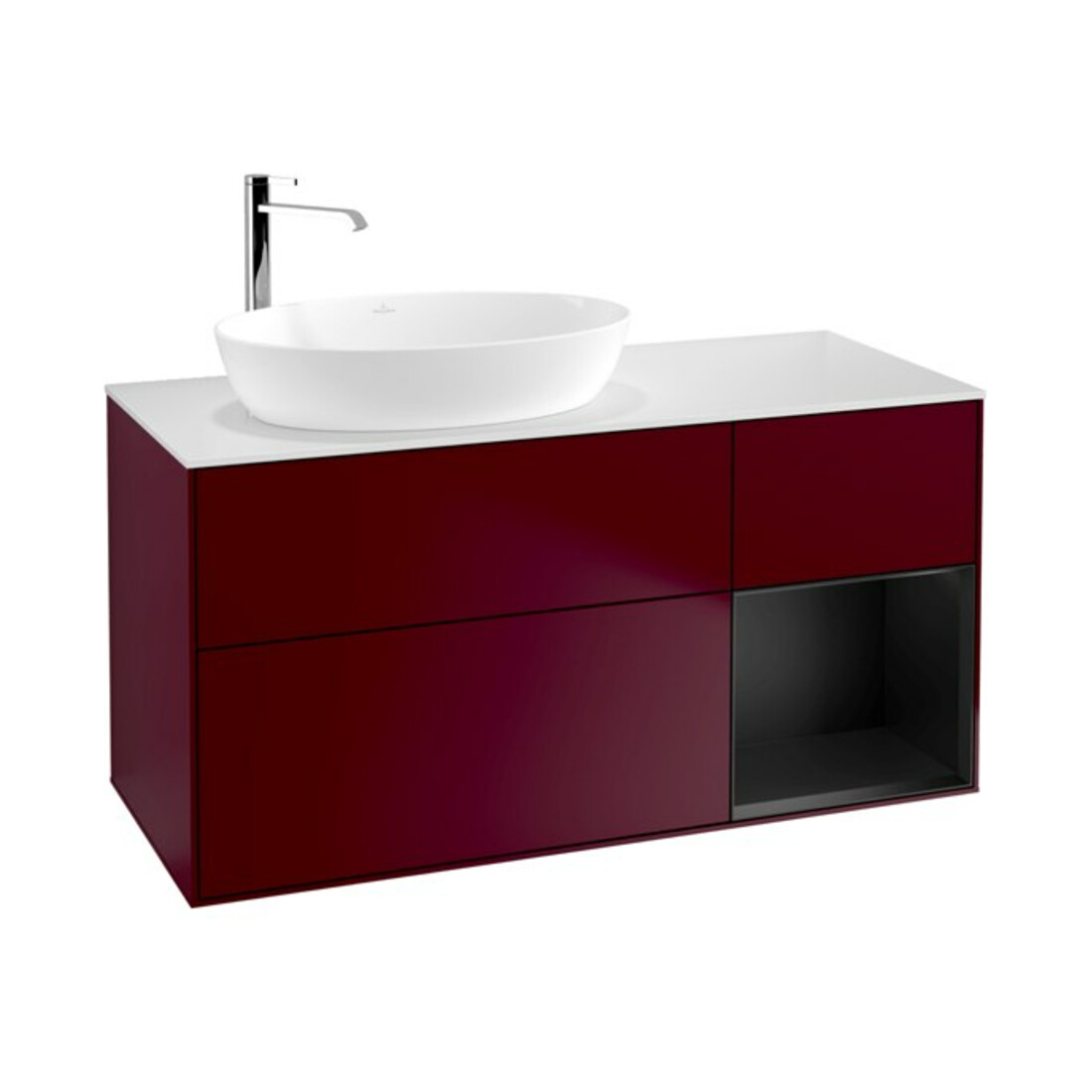 V&B Meuble sous-lavabo Finion 120 cm, blanc mat, poignée bleue mate, Peo m