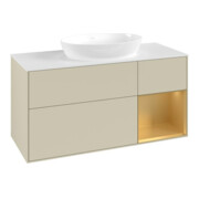 V&B Meuble sous-lavabo Finion 120 cm, blanc mat, poignée dorée mate, gris brillant mat