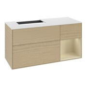 V&B Meuble sous lavabo Finion 120 cm, blanc mat, poignée droite, gris mat laqué, ouverture à glissière