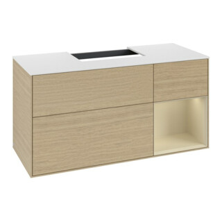 V&B Meuble sous-lavabo Finion 120 cm, blanc mat, poignée droite, gris mat laqué, ouverture à pression