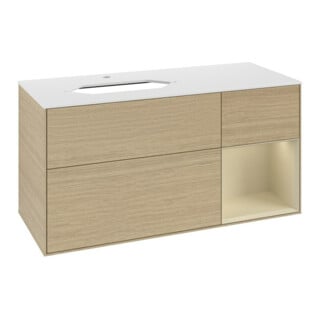 V&B Meuble sous lavabo Finion 120 cm, blanc mat, poignée droite, gris mat laqué, ouverture ven