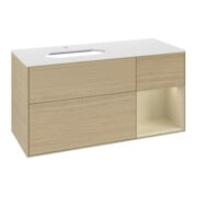 V&B Meuble sous lavabo Finion 120 cm, blanc mat, poignée droite, gris mat laqué, ouverture ven