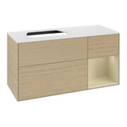 V&B Meuble sous lavabo Finion 120 cm, blanc mat, poignée droite, gris mat laqué, ouverture ven-3
