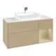 V&B Meuble sous lavabo Finion 120 cm, blanc mat, poignée droite, gris mat laqué, ouverture ven-1