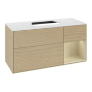 V&B Meuble sous lavabo Finion 120 cm, blanc mat, poignée droite, gris mat laqué, ouverture ven-4