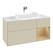 V&B Meuble sous lavabo Finion 120 cm, blanc mat, poignée droite, gris moyen laqué