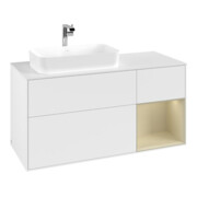 V&B Meuble sous lavabo Finion 120 cm, blanc mat, poignée en laiton, blanc laqué-3
