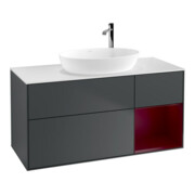 V&B Meuble sous lavabo Finion 120 cm, blanc mat, poignée en métal laqué, avec éclairage mural