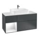 V&B Meuble sous lavabo Finion 120 cm, blanc mat, poignée laiton, avec miroir laqué bleu-1