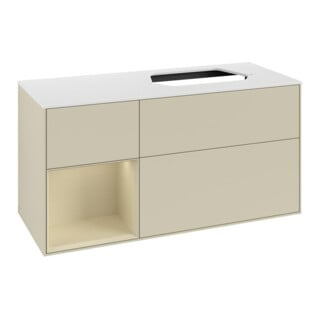 V&B Meuble sous lavabo Finion 120 cm, blanc mat, poignée laiton, laiton satiné