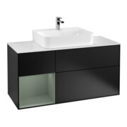 V&B Meuble sous lavabo Finion 120 cm, blanc mat, poignée laiton mat, bleu mat