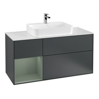 V&B Meuble sous lavabo Finion 120 cm, blanc mat, poignée laiton mat, laqué