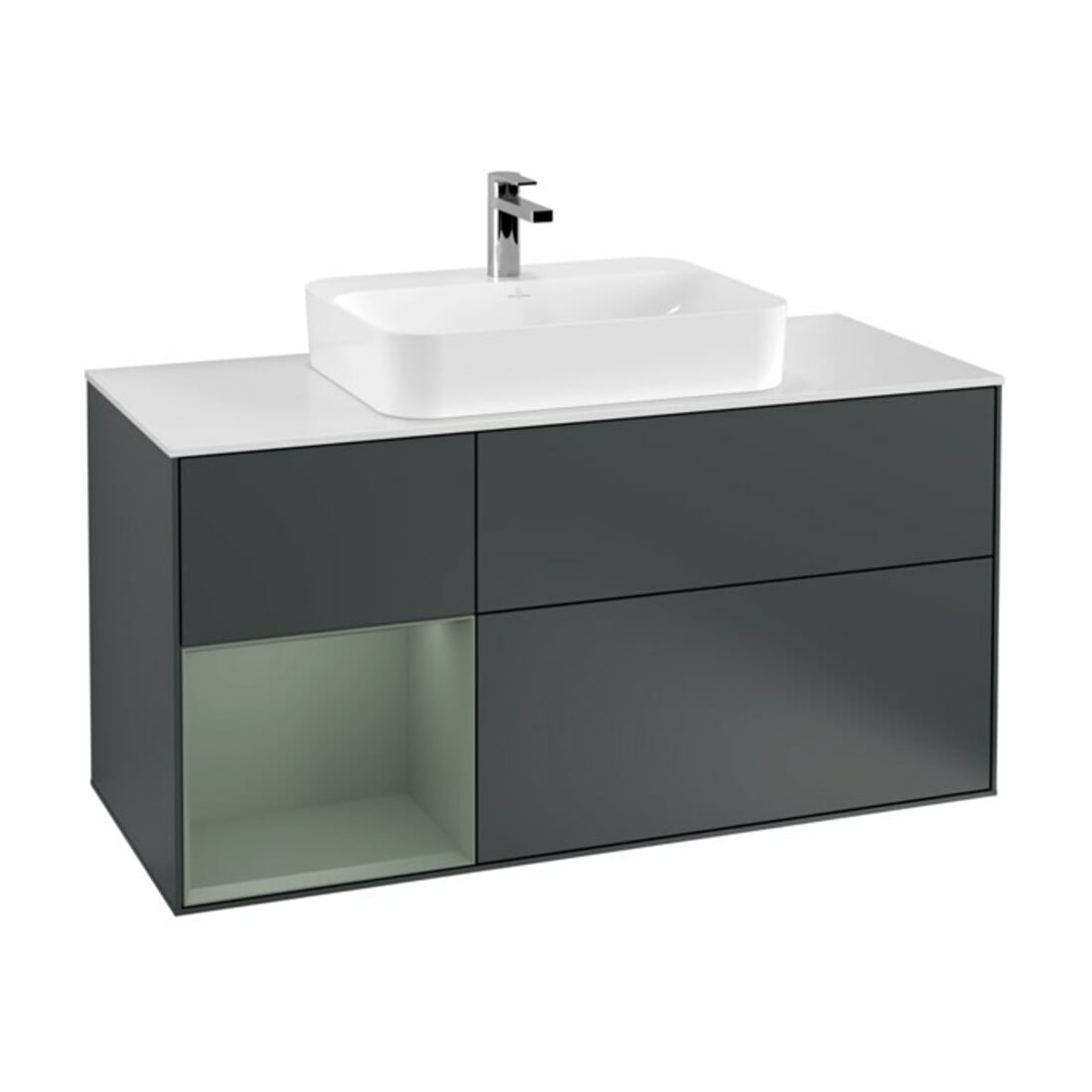 V&B Meuble sous lavabo Finion 120 cm, blanc mat, poignée laiton mat, laqué