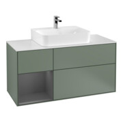 V&B Meuble sous lavabo Finion 120 cm, blanc mat, poignée laiton mat, olivier mat laqué
