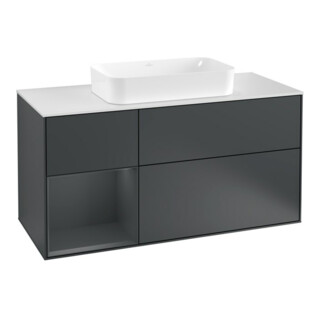 V&B Meuble sous lavabo Finion 120 cm, blanc mat, poignée laiton mat, poignée laiton mat