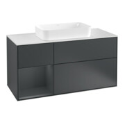 V&B Meuble sous lavabo Finion 120 cm, blanc mat, poignée laiton mat, poignée laiton mat