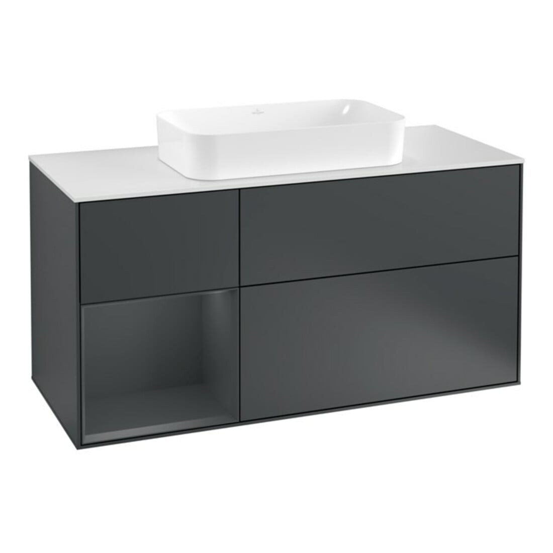 V&B Meuble sous lavabo Finion 120 cm, blanc mat, poignée laiton mat, poignée laiton mat