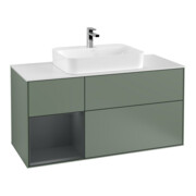 V&B Meuble sous lavabo Finion 120 cm, blanc mat, poignée laiton, olivier mat laqué