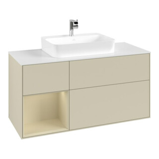V&B Meuble sous lavabo Finion 120 cm, blanc mat, poignée latérale argent mat