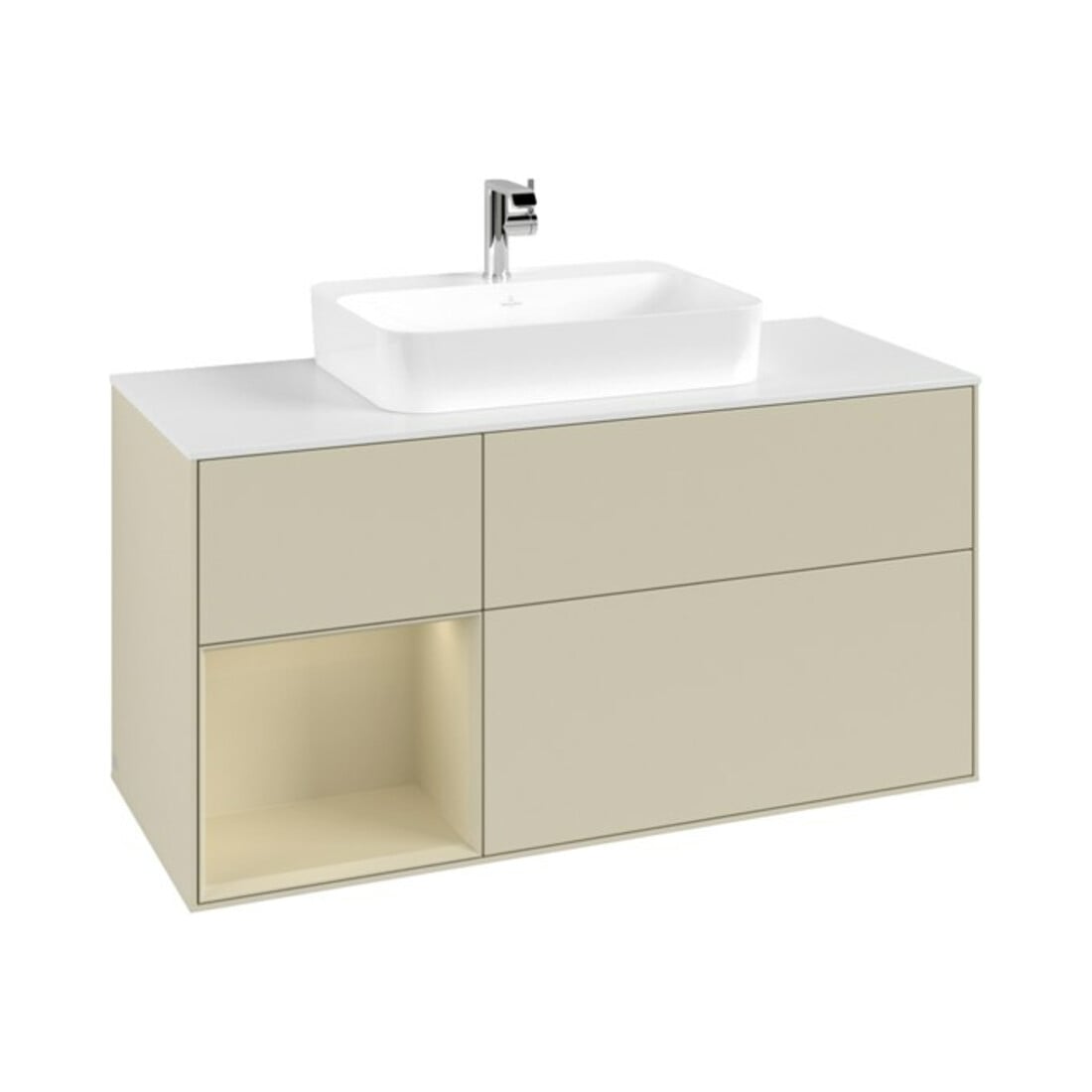V&B Meuble sous lavabo Finion 120 cm, blanc mat, poignée latérale argent mat