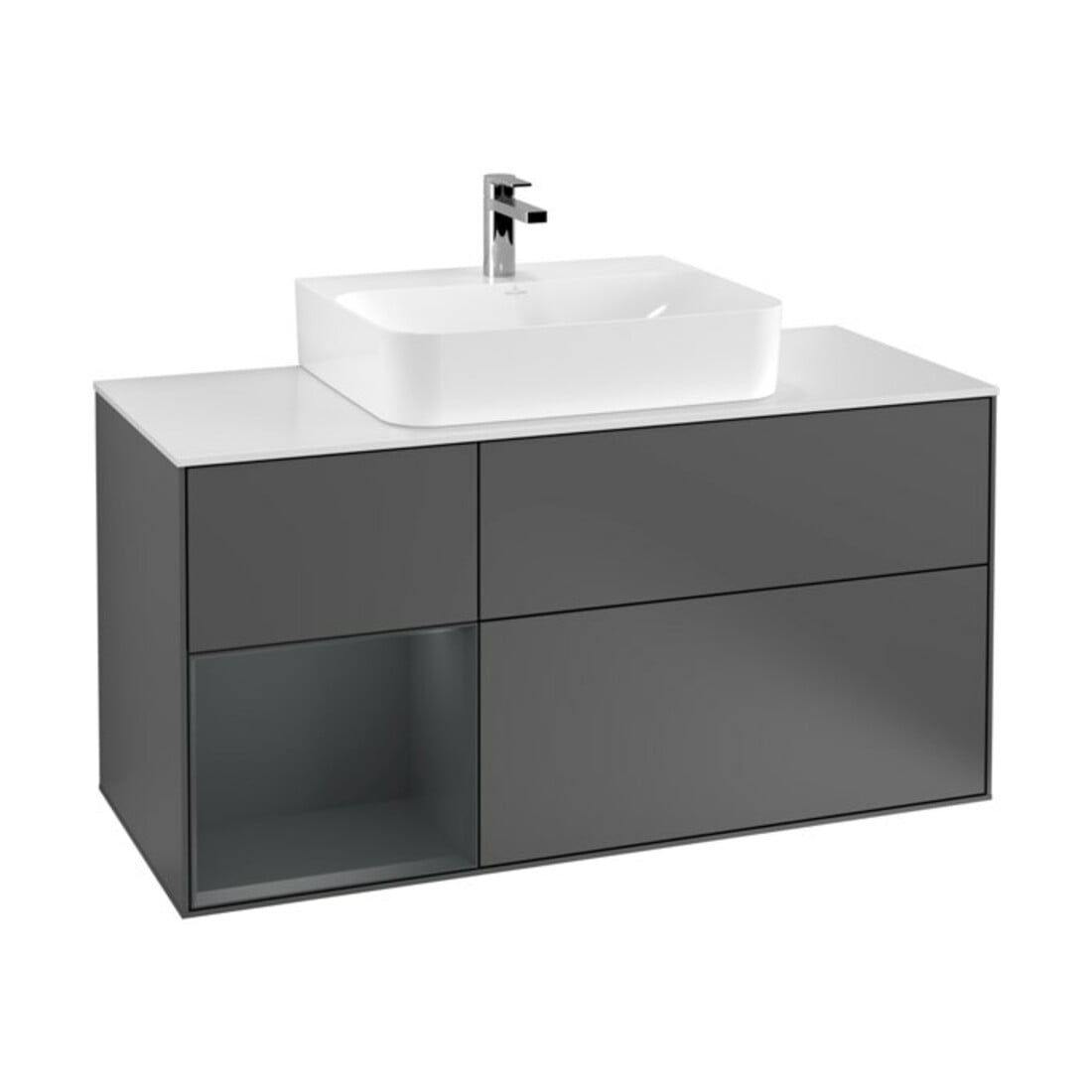 V&B Meuble sous-lavabo Finion 120 cm, blanc mat, poignée latérale, avec tiroir