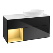V&B Meuble sous-lavabo Finion 120 cm, blanc mat, poignée or mat, bleu mat-1