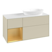 V&B Meuble sous lavabo Finion 120 cm, blanc mat, poignée or mat laqué, gris brillant mat laqué