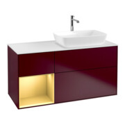 V&B Meuble sous-lavabo Finion 120 cm, blanc mat, poignée or mat, miroir avec éclairage-1