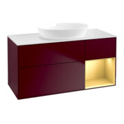 V&B Meuble sous lavabo Finion 120 cm, blanc mat, poignée or mat, pieds m