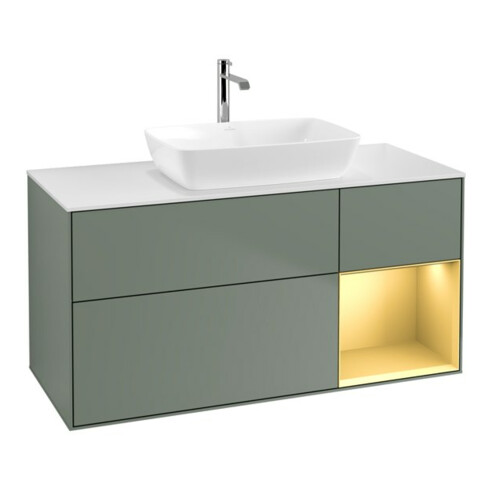 V&B Meuble sous lavabo Finion 120 cm, blanc mat, poignée or mate laquée, huilé mat laqué