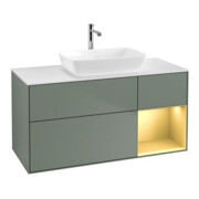 V&B Meuble sous lavabo Finion 120 cm, blanc mat, poignée or mate laquée, huilé mat laqué