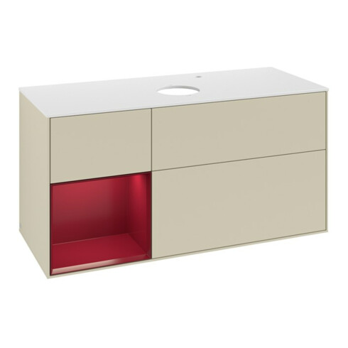 V&B Meuble sous lavabo Finion 120 cm, blanc mat, poignée Pro m Lac, gris soie m Lac