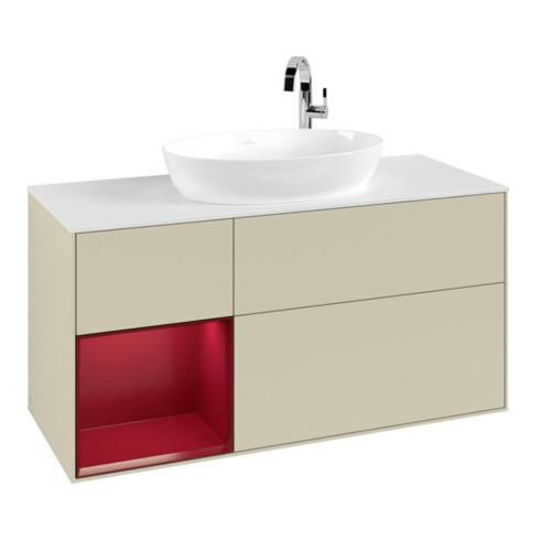 V&B Meuble sous lavabo Finion 120 cm, blanc mat, poignée Pro m Lac, gris soie m Lac