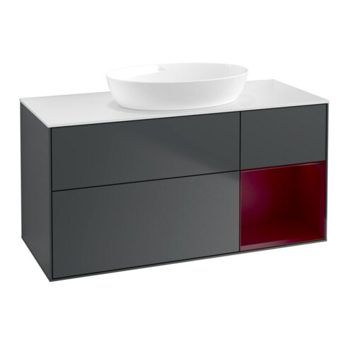 V&B Meuble sous lavabo Finion 120 cm, blanc mat, poignée Pro m. laque bleue m.